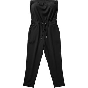 Express Womens Black Strapless Jumpsuit Pockets Drawstring Silky Tube Stretch XS